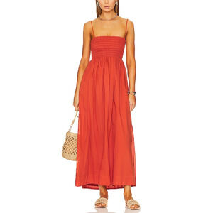 Faithfull The Brand 'Agolde' Red Poplin Midi Dress Size XS